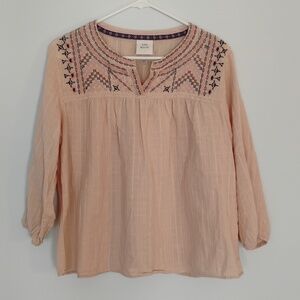 Knox Rose Soft Pink Embroidered Peasant Blouse - L